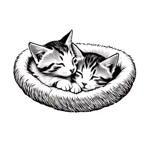 Two Kittens Sleeping In A Cat Bed