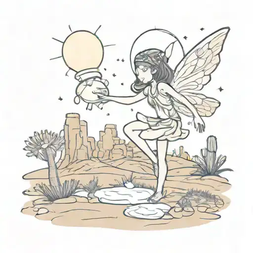 Fairy Grabbing Floating Light In Desert