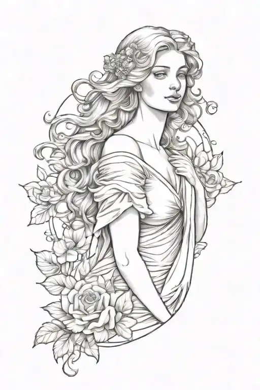 Full Body Aphrodite Realistic Beautiful Girl Looking Forward Shoulder