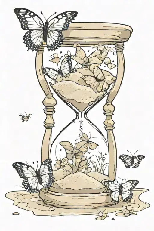 Hourglass With Sand Falling And A Butterfly Resting Atop