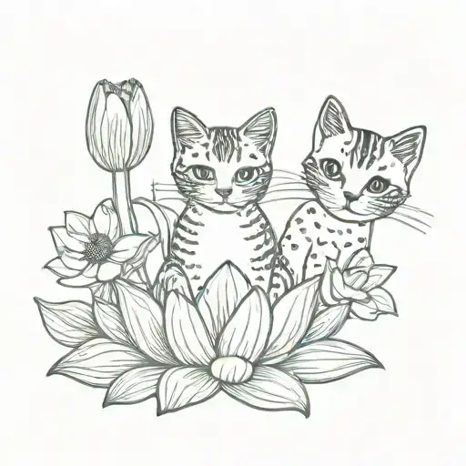 Lotus Flower And Cats