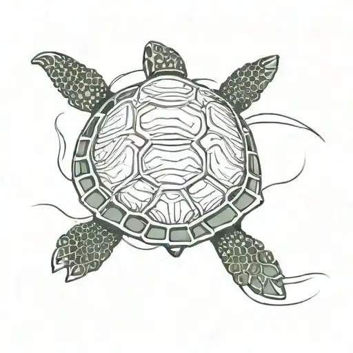 Sea Turtle Swimming One Line