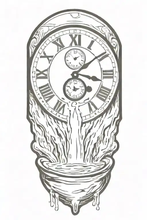 Clock Going Into Waterfall Flowing