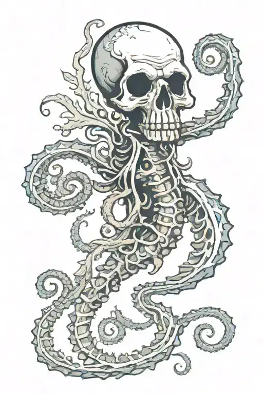 Skeleton Octopus Holding A Seahorse