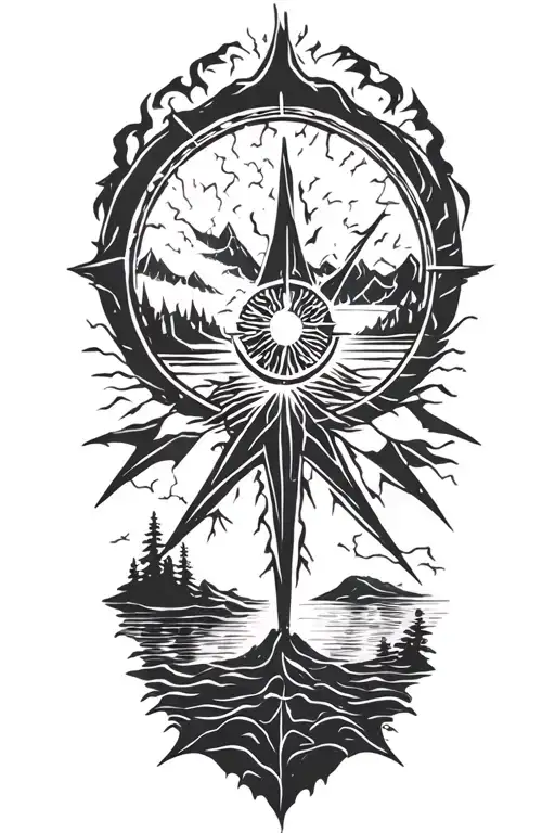 Vegvisir And Lightining Storm And Fjord And Nature