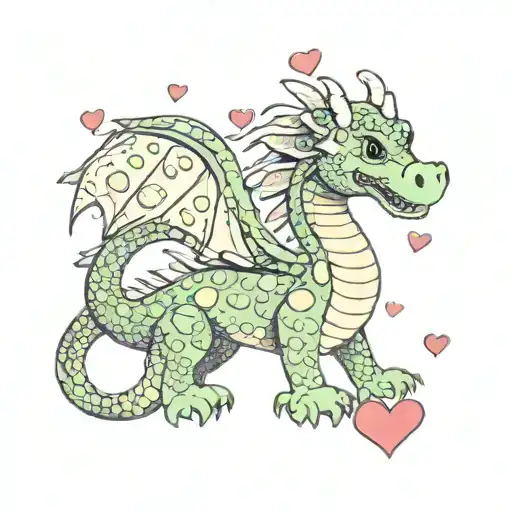 Dragon With Hearts Retro Girly