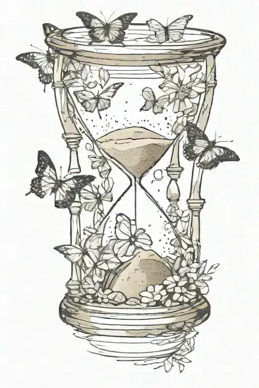 Hourglass With Sand Falling And A Butterfly Resting Atop