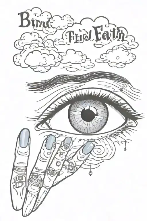 Nail Pierced Eye With Clouds And Text Blind Faith