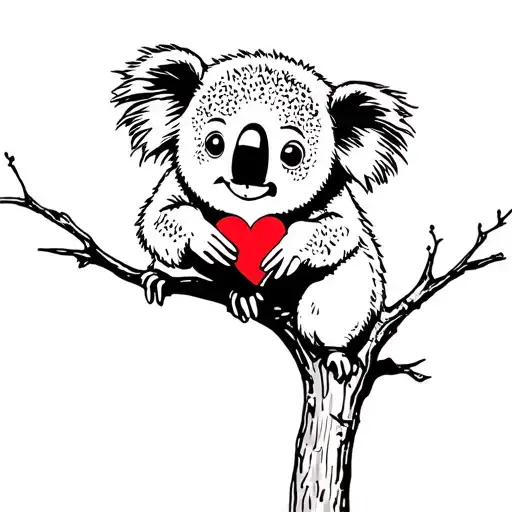 Koala In A Tree Holding A Heart