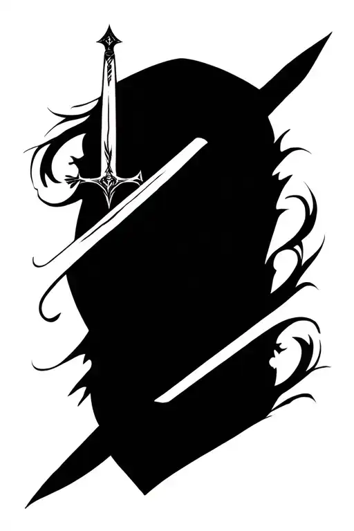 Sword Tattoo On The Back Of The Neck