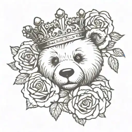 Teddy Bear Head With A Crown And Rose Intertwined