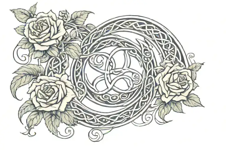 Celtic Triple Moon With Roses Entwined