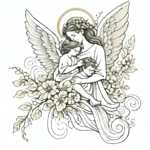Angel With Son Nature Elements With Flowers Intertwined