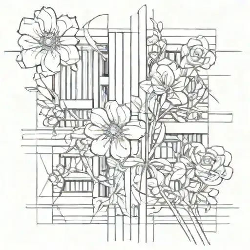 Abstract Architectural Lines With Flowers