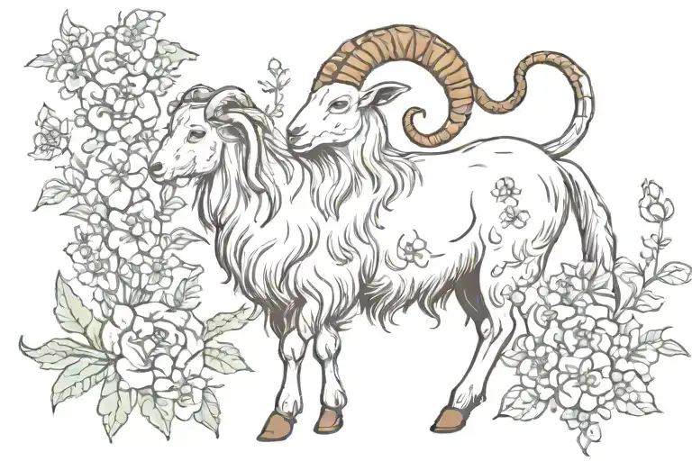 Capricorn Goat And Flowers
