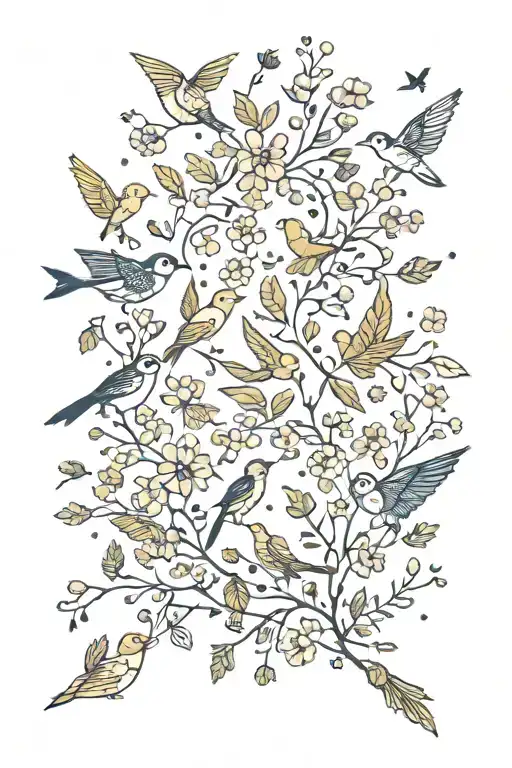 Arrow Design With Small Flowers And Birds Flying Around It