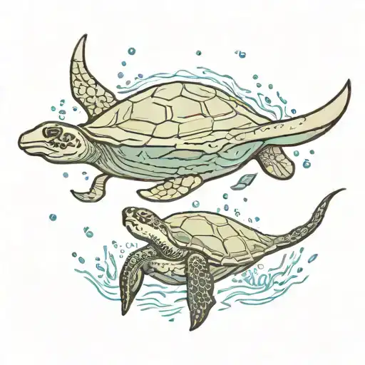 Manta Ray And Sea Turtle Swimming