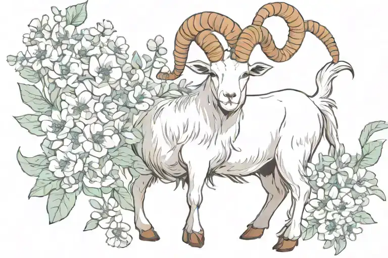 Capricorn Goat And Flowers