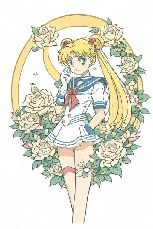 Sailor Moon Standing In Front Of Roses