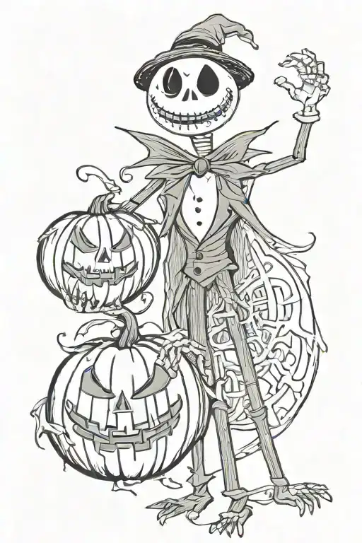 Jack The Skellington Holding Pumpkin And Oogie Boogie