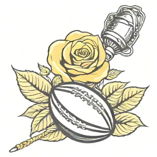 Rugby Ball And Whistle And Yellow Rose Intertwined