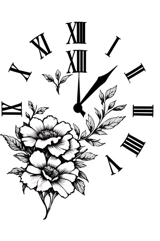 Roman Numeral Clock With Flowers
