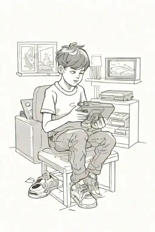Boy Adhd Person Playing Video Games With Drawings In Background
