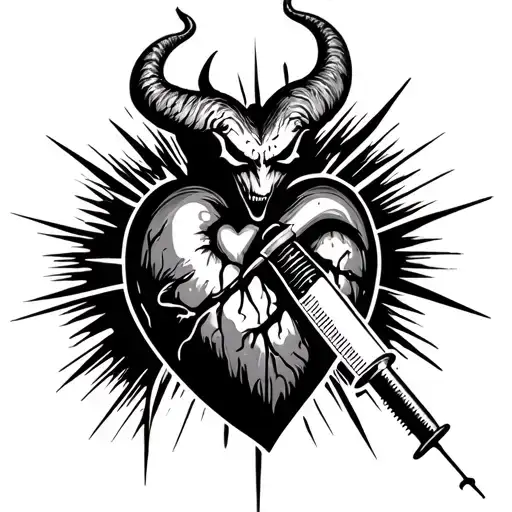 Devil Comi G Out Of A Syringe Connected To Heart