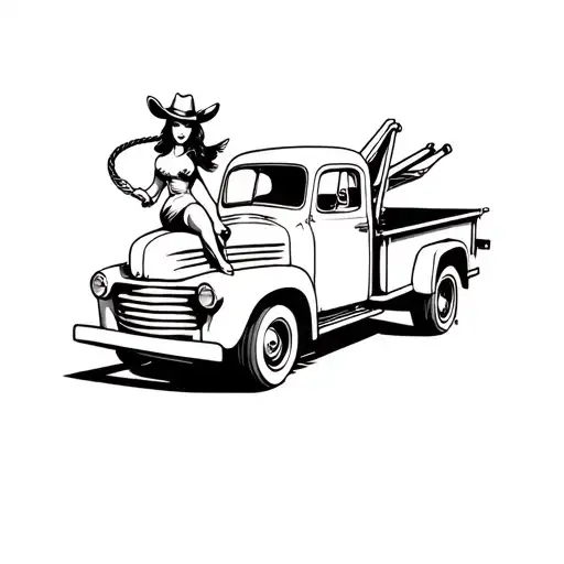 Tow Truck With A Cow Girl Holding A Lasso