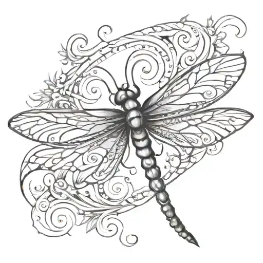 Generate Scatch Dragon Fly For Tattoo In Dark Fantasy Style With Sharp Ends Symmetrically Top View
