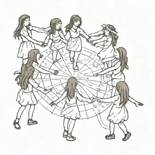 Nine Girls Dance In A Circle Holding Hands Holding