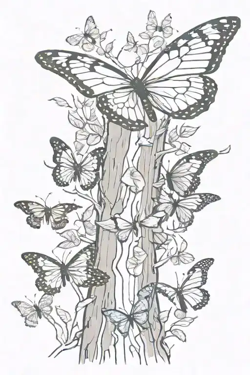 Thin Tree Trunk And Butterfly Wings On Top