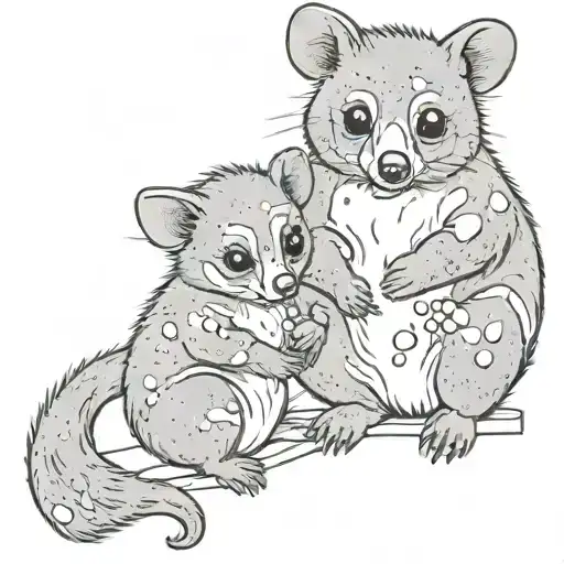 Ring Tailed Possum With Baby Bear With Bubbles Rising