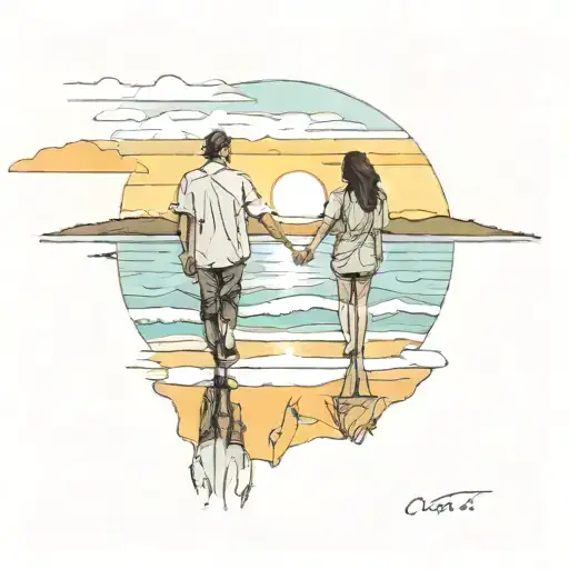 Sunset And Couple By Nowegiam Coast