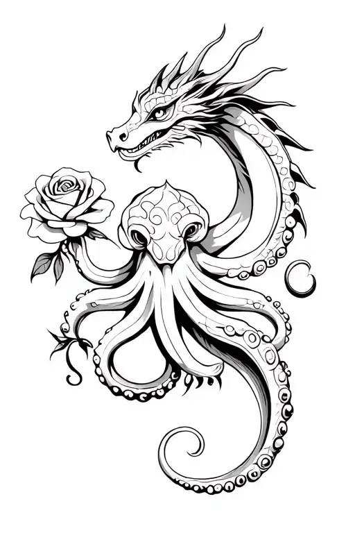 Dragon Octopus And Rose