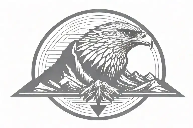 Mountains With Falcon Spreading Their Wings