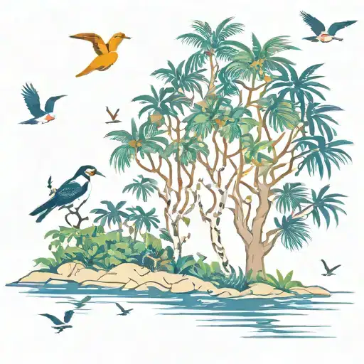 Nautical Tropical Trees And Birds