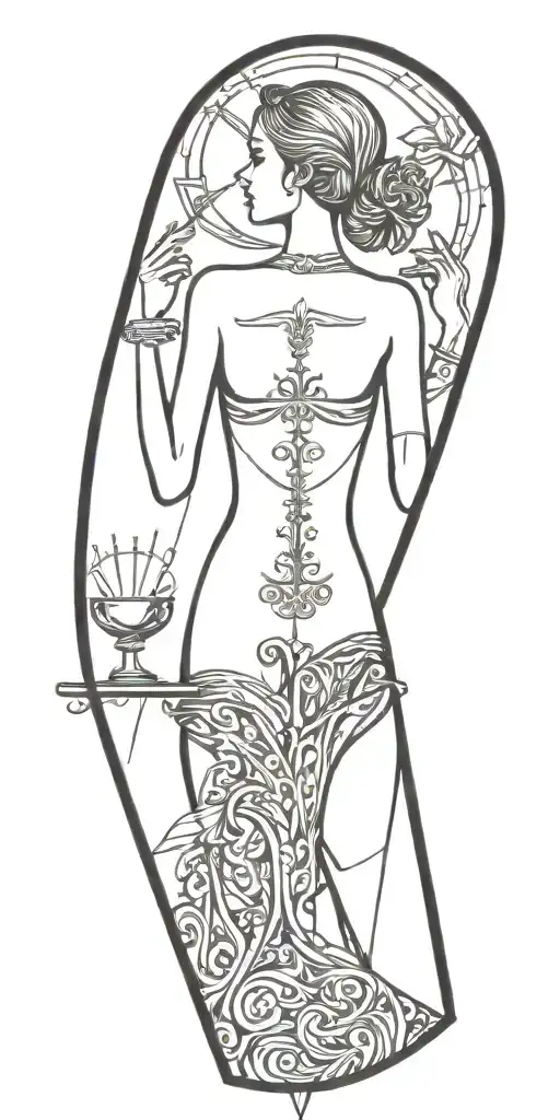 Libra And Young Sexy Woman Takes Kniwe Behind