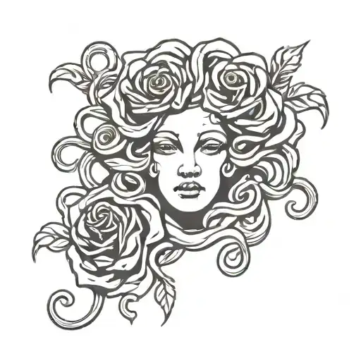 Medusa Head With Snakes Wrapped And Roses