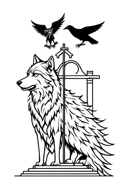 Odin With Wolf Chapel And A Crow