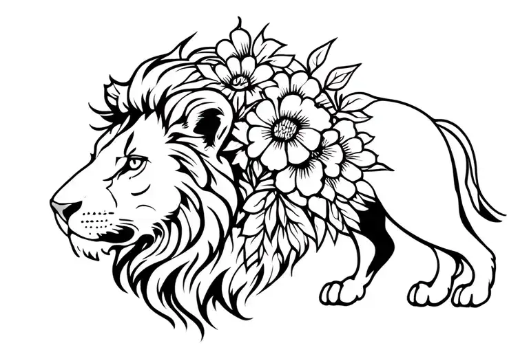 A Lion With Flowers On His Back