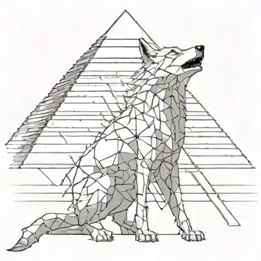A Futuristic Wolf Howling At A Pyramid