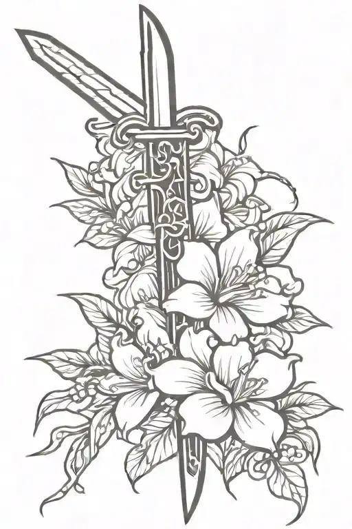 Kampilan Sword And Sampaguita Flower Tattoo Stencil