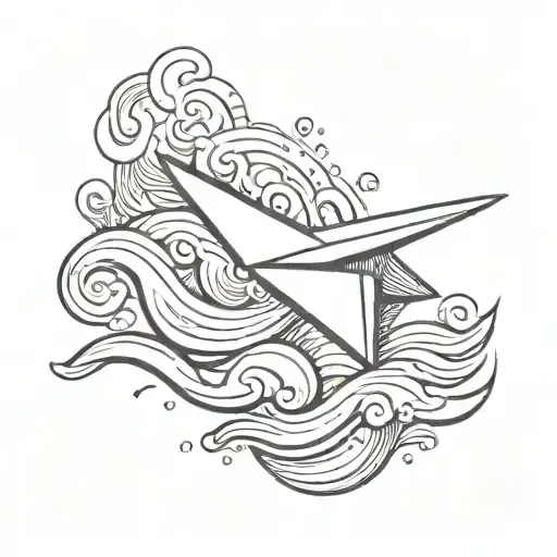 Zia Symbol With Waves Crashing In The Background And A Paper Airplane