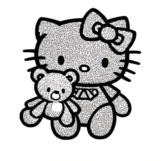 Hello Kitty Holding A Teddy Bear Standing