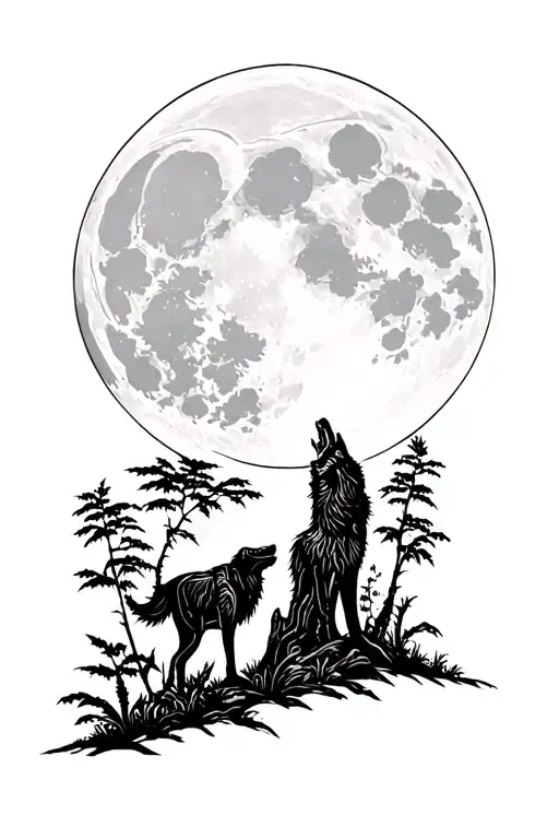 A Scenery Of A Wold Howling At A Full Moon In Deep Jungle