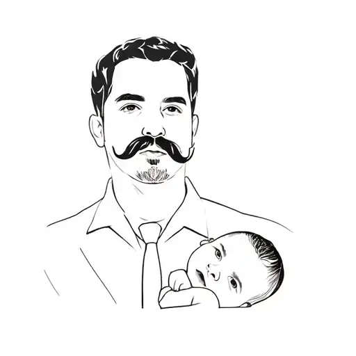 A Man With A Mustache And A Baby