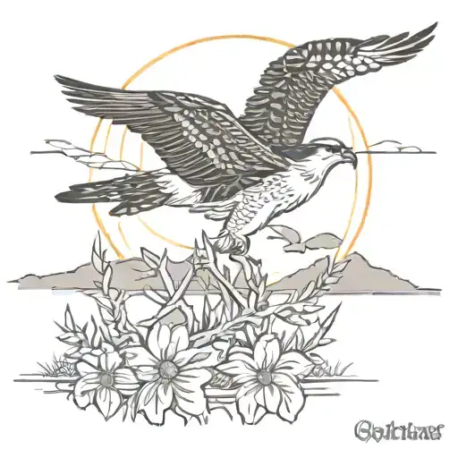 Osprey With Lake And Sun