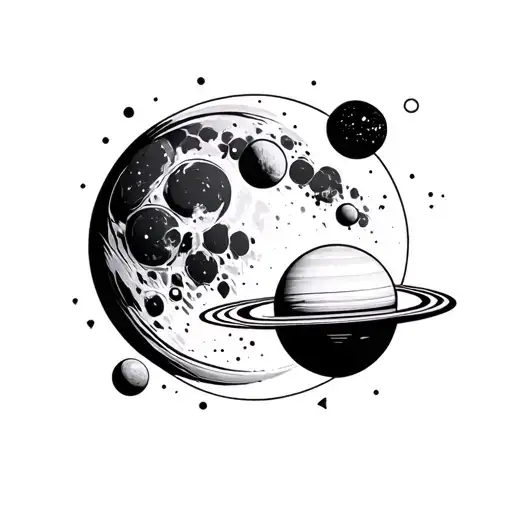 Planets Sistem With Moon Tattoo