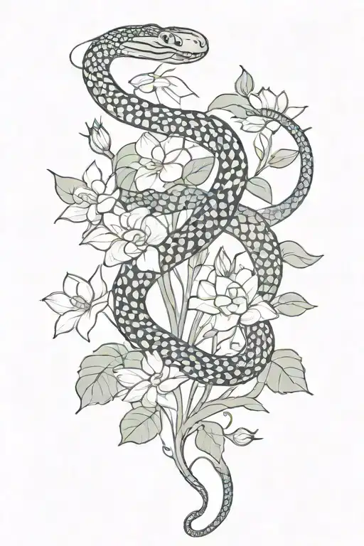 Snake Slithering With Lotus Flowers And Vines Egyptian